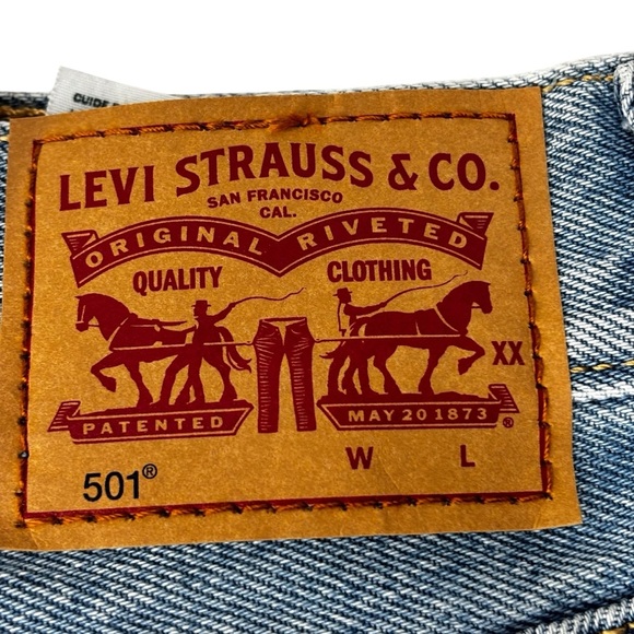 New Women’s Levi’s 501 Blue Denim Cutoff Shorts Distressed Button Fly  Size 28 - Picture 10 of 10